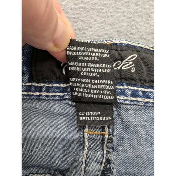 True Luck Jeans Mens 34x30 Blue Straight Leg Denim Contrast Stitch Embroidered - Picture 15 of 15